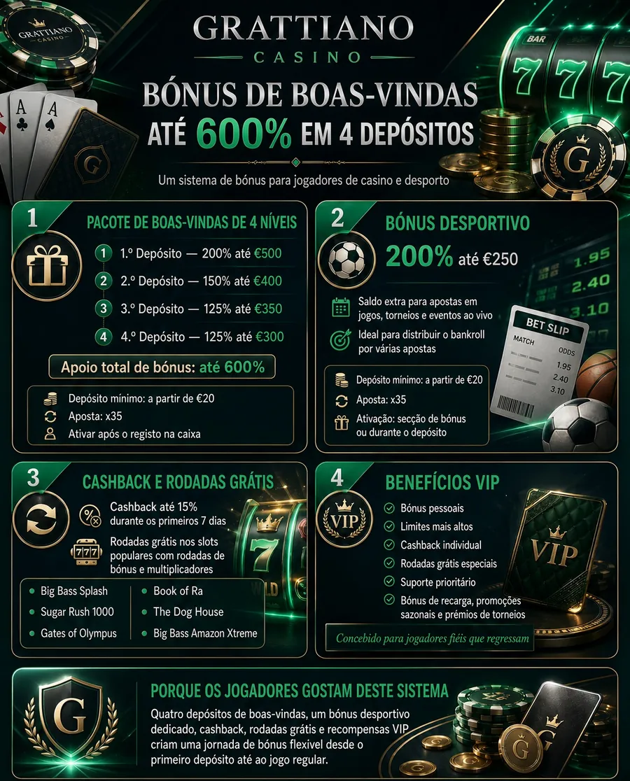 Grattiano – bónus de boas-vindas, desporto, cashback e VIP
